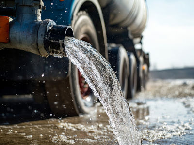 Camión aportando agua a una finca durante la sequía