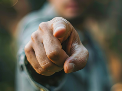 Main pointant vers l’observateur, symbole de responsabilité individuelle