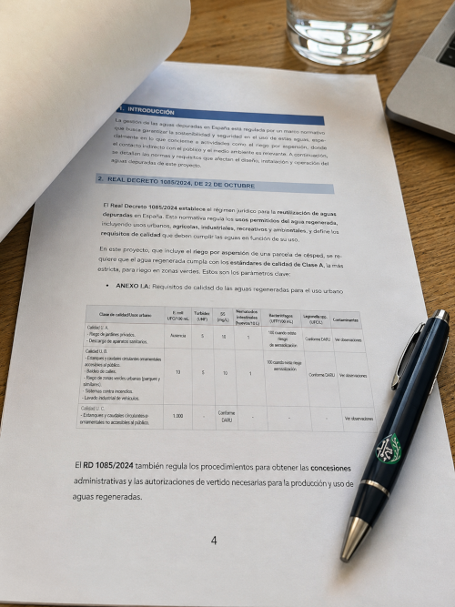 Technical report with data from Royal Decree 1620/2007 on treated water reuse - Guaranteed regulatory compliance